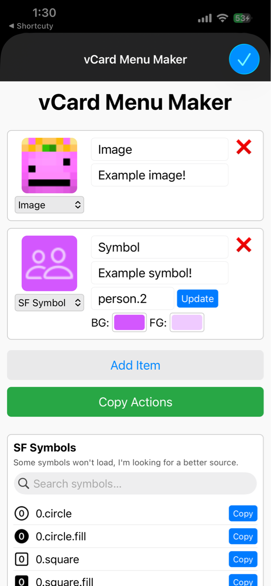 vCard Action Gen - Screenshot 1