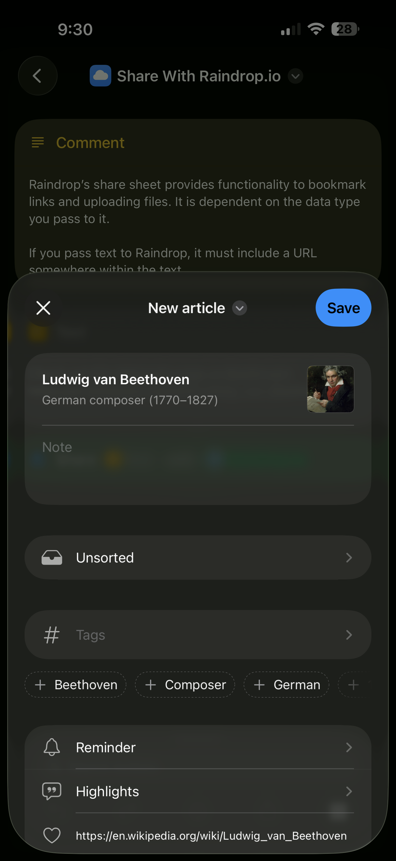 Share With Raindrop.io Template - Screenshot 1