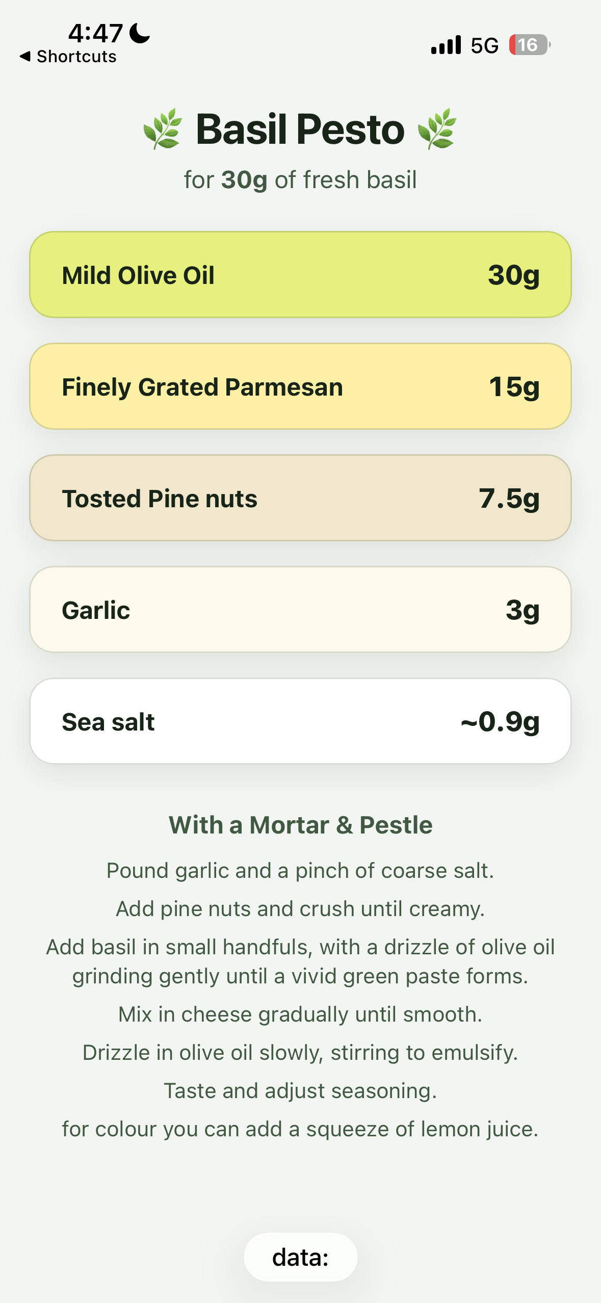 Pesto Calculator - Screenshot 1